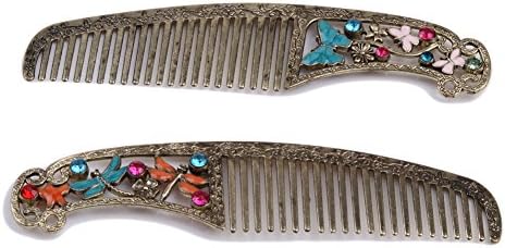 Yonger Vintage Bronze Dragonfly Butterfly Flower Carving Crystal Jewelry Hair Comb