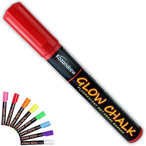 Liquid Chalk Wet Erase Markers - Red (Single) - GlowChalk Vibrant, Neon Colors - 5MM Chisel Tips For Wide & Narrow Strokes - No-Drip/Mess - Artist Markers