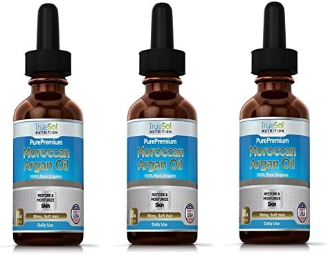 True Sol 100% Organic Argan Oil - Best Moroccan Anti-aging, Anti-wrinkle, Anti-oxidant Beauty Secret (3 Bottles)