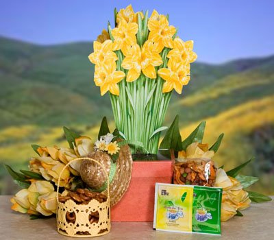 Daffodils Gift Box Gourmet Food Gift Basket by The Treasured Basket