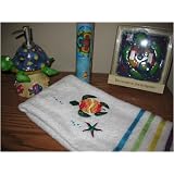 Bathroom turtle wall border, Soap dispenser, Decorative Switchplate, and a towel set by Van pelt studio