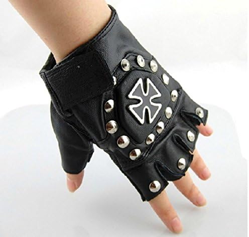 02 Black Cow Leather Stud Metal Cross Motorcycle Gloves Cycling Rock Gothic Punk Style gloves a pair