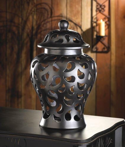 Large Black Punched Ceramic URN Outdoor Garden Candle Holder Lantern Luminary