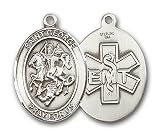 Sterling Silver St. George / Emt Pendant with Stainless Silver Heavy Curb Chain 24 inch