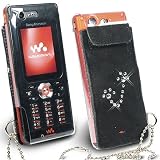 Electronics : Trinity Black Leather Case for Sony Ericsson W880 W880i W890 W890i with Original Swarovski Crystals