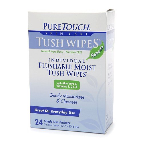 PureTouch Tush Wipes NATURALS for Adults Individual Flushable Moist Wipes 6 boxes of 144 Single-Use-Packets