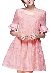 Bubble Dress Embroidered Beaded Polyester Short Sleeves Summer Empire   Waistline  Dress