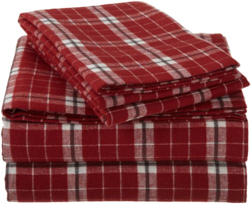 Pinzon Lightweight Cotton Flannel Sheet Set - Twin, Bordeaux Plaid