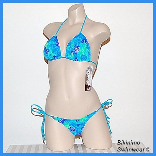 Buy Low Rider Thong Bikini (Blue Floral Print) A/B Cup