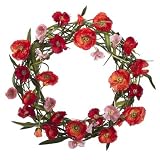 42 Silk Poppy & Grass Flower Hanging Wreath -Red/Pink
