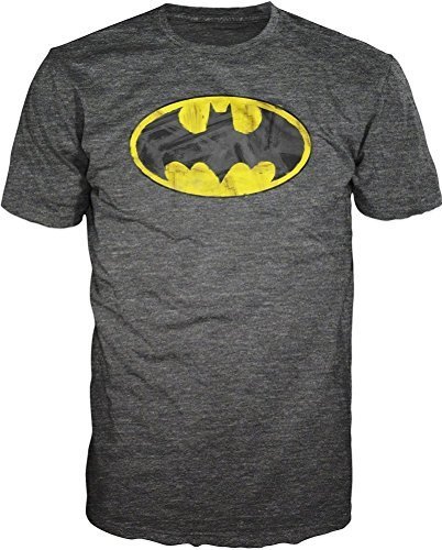 Batman Brushed Logo Heathered Mens Heather Grey T-Shirt L