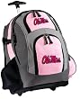 Ole Miss Rolling Backpack Deluxe Pink University of Mississippi - Backpacks Bags with Wheels or School Trolley Carry-On Bags - Unique Wheeled Gifts for Girls Ladies- CUTE!