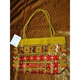 Womens Banjara Mirrors Sari Handbag Pale gold Designer Purse