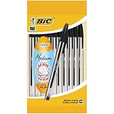 Bic Cristal Medium Ball Point Ball Pen - Pack of 10 Black Biro Pens (Clear Barrel)