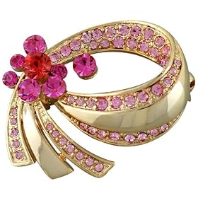 Rose Gold Plated Fancy Swirl Ribbon Studded Pin Brooch
