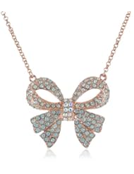 Betsey Johnson "Blue & Rose Gold Boost" Crystal Bow Pendant Necklace, 21"