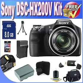 Sony Cyber-shot DSC-HX200V 18.2 MP Exmor R CMOS Digital Camera with 30x Optical Zoom and 3.0-inch LCD (Black) + 8GB SDHC Class 10 Memory Card + Extended Life Battery + Ac/Dc Rapid Charger + USB Card Reader + Memory Card Wallet + Deluxe Case w/Strap + Shock Proof Deluxe Case + Mini HDMI to HDMI Cable