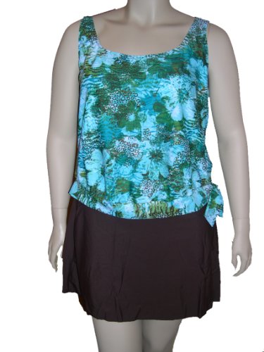 Womens Plus Size Tankini Skirtini Bikini Swimsuit - Teal brown product image