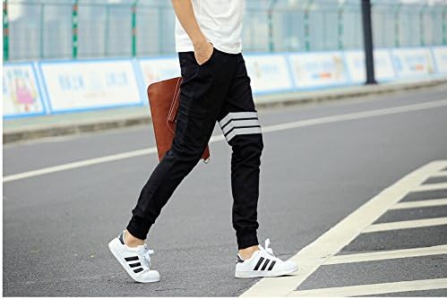 Slim Mens Pants trousers Chinos Sports Track Jogging Pants Men Joggers Cotton Sweat Pants (L, Black)