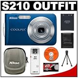 cheap Nikon Coolpix S210 8-Megapixel Digital Camera (Cool Blue) with 3x Optical Zoom + EN-EL10 Battery + Nikon Camera Case + Cameta Bonus Accessory Kit