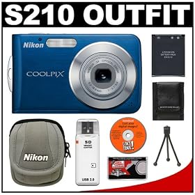 Nikon Coolpix S210 8-Megapixel Digital Camera (Cool Blue) with 3x Optical Zoom + EN-EL10... by Nikon