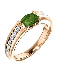 14K Rose Gold 7.00x5.00mm Oval Cut Green Tourmaline and Diamond Ring -- LIFETIME WARRANTY