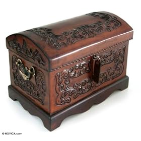 Cedar and leather chest, 'Colonial Cache' 11.0