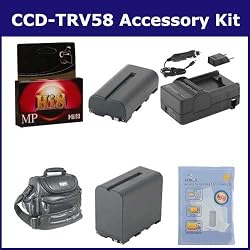 Sony CCD-TRV58 Camcorder Accessory Kit includes: VID90C Case, HI8TAPE Tape/ Media, SDNPF970 Battery, ZELCKSG Care & Cleaning, SDNPF570 Battery, SDM-105 Charger