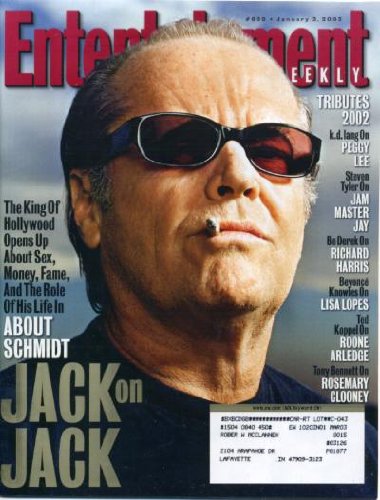 Entertainment Weekly January 3 2003 Jack Nicholson, The Shield CD-ROM, K.D.Lang on Peggy Lee, Steven Tyler on Jam Master Jay, Bo Derek on Richard Harris