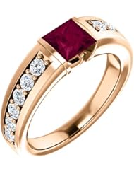 18K Rose Gold 5.00x5.00mm Princess Cut Rhodolite Garnet and Diamond Ring -- LIFETIME WARRANTY
