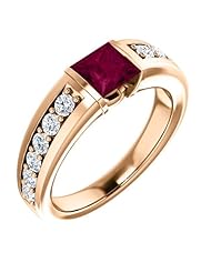 14K Rose Gold 5.00x5.00mm Princess Cut Rhodolite Garnet and Diamond Ring -- LIFETIME WARRANTY