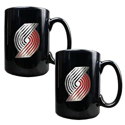 Portland Trail Blazers NBA 2pc Black Ceramic Mug Set - Primary Logo by Great American Products