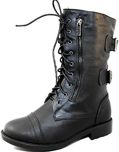TrendSup Anya-1 Women's Military Lace up Mid Calf Combat Boots (8.5, Black)