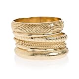 G by GUESS Mixed Texture Bangle Bracelet Set, GOLD