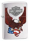 Zippo Harley Davidson Eagle Flag Lighter Brushed Chrome Finish Modern Design