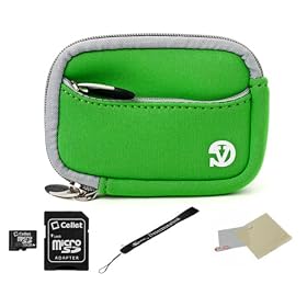 GREEN WITH GRAY TRIM Neoprene Protective Durable Mini Glove Pouch For Sony Cyber-Shot H70 / HX7V / HX9 / TX100V / TX55 / W530 / W610 / W570 / W620 / W650 / W510 / W560 / WX9 / TX10 / WX10 Point And Shoot Digital Camera + Includes a 16GB Micro SD Card with SD Adaptor + Includes a Universal Anti-Glare