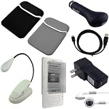 Amazon Kindle 2 eBook Reader / Electronic Reading Device Accessory Bundle Combo: Reversible Black / Gray Neoprene Sleeve Case, USB Data Cable, Car Charger, Wall / Travel Charger, eBook Reader Light, Premium Earphones, and a Screen Guard / Protector with Lint Cleaning Cloth