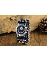Youyoupifa Personalized Stainless-Steel Alloy Unisex Black Leather Strap Quartz Movement Watch