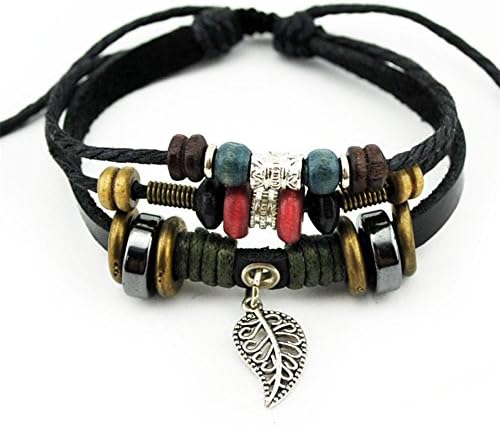 Weaving Jewelry Leather Pendant Alloy Leaf Bracelet