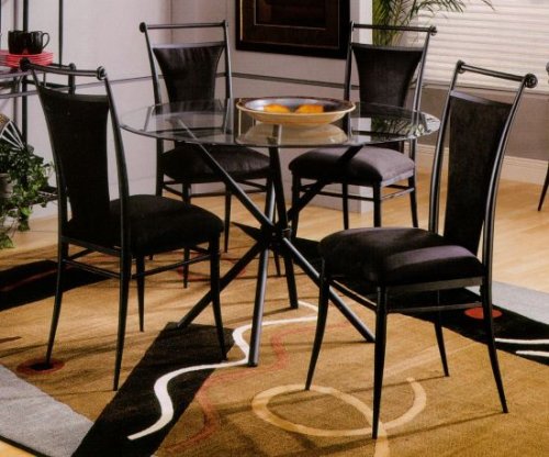 Black Faux Suede 5 Piece Round Glass Table Set