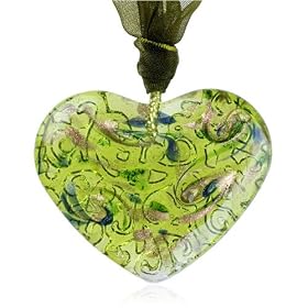 Peridot Heart Murano Glass Pendant