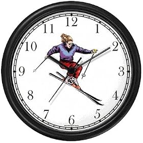 Woman Downhill Alpine Skier No.1 Snow Skiing Wall Clock by WatchBuddy Timepieces (Hunter Green Frame)