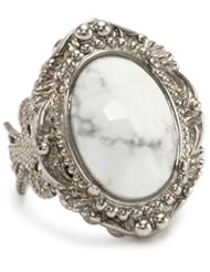 Sorrelli "Aegean Sea" Oval White Howlite Briolette In an Ornate Frame Adjustable Ring