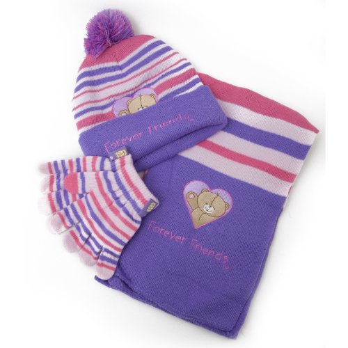 Childrens/Kids Girls Forever Friends Winter Hat, Gloves, Scarf Set (Lilac Striped)