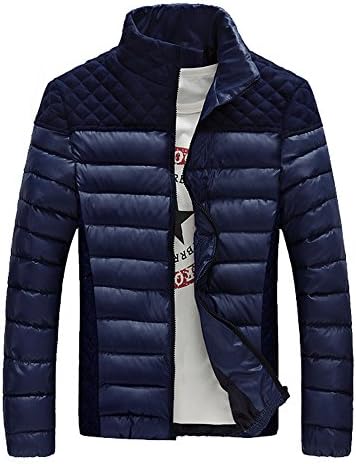 Men's Slim Fit PU Stitching Quilted Jacket Winter Padded Coat Dark Blue US Size S (Lable Size L)