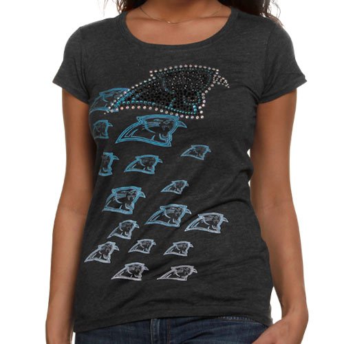 Reebok Carolina Panthers Ladies Multi Rhinestone Logo Premium T-Shirt - Charcoal (Large)
