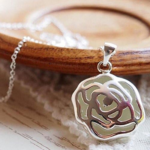 Steampunk Magic Hollow Rose Locket Glow in the Dark Pendant Necklace Jewelry Light Blue Color