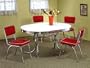 5pcs Retro Chrome Plated Oval Dining Table & 4 Red Chairs Set