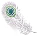 Emerald Peacock Feather Brooch pin Silver Austrian Crystal Pin Brooch