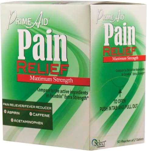 Pain Relief, Extra Strength, Acetaminophen, Aspirin and Caffeine, Compare to Active Ingredient of Excedrin Generic, 50 Pouches Dispenser (Travel Packs) of 2 Tablets